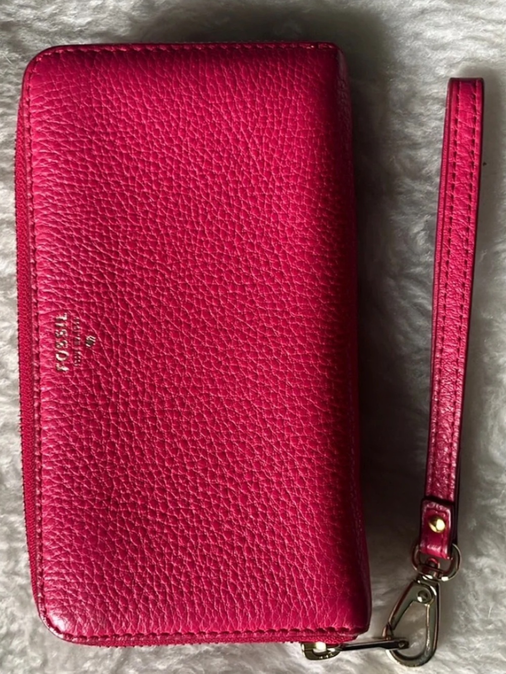 Fossil Pink Pebbled Leather Zip Wristlet with Goldtone Hardware